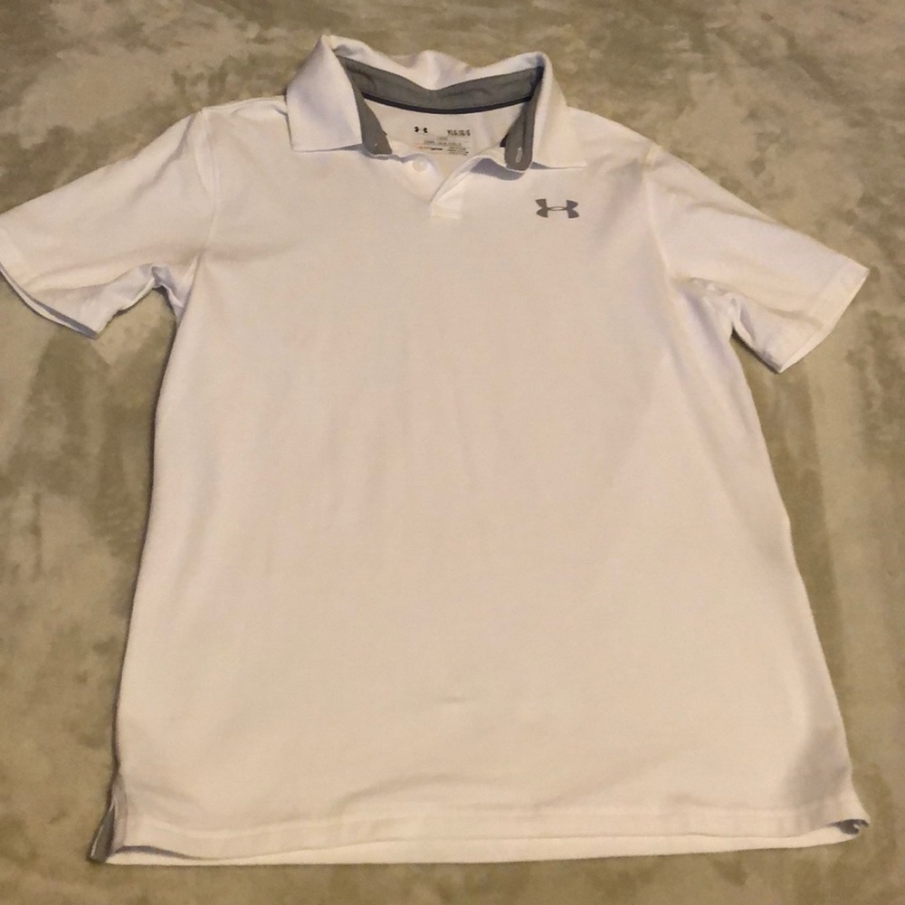 UA boys white polo